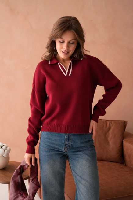 Kadın Poloyaka Salaş Triko Kazak