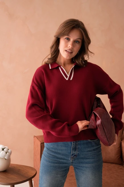 Kadın Poloyaka Salaş Triko Kazak