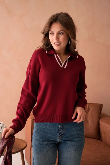 Kadın Poloyaka Salaş Triko Kazak