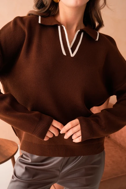 Kadın Poloyaka Salaş Triko Kazak