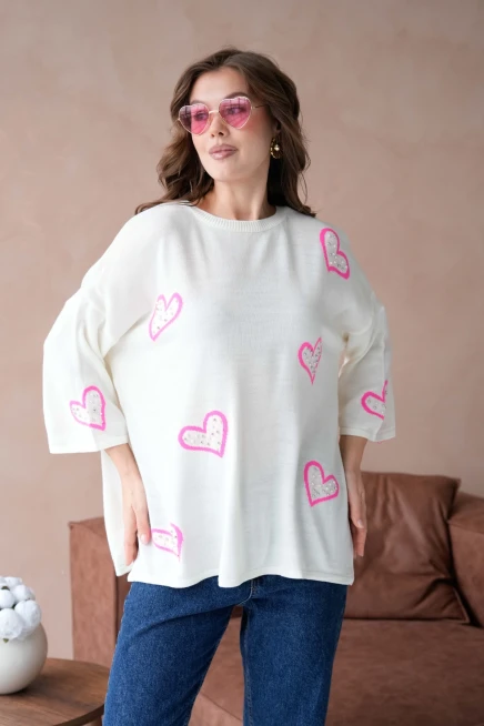 Kadın Taş İşlemeli Salaş Triko Kazak