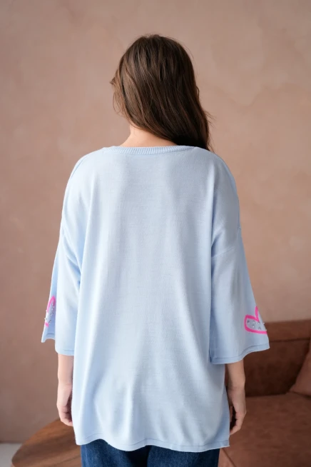 Kadın Taş İşlemeli Salaş Triko Kazak