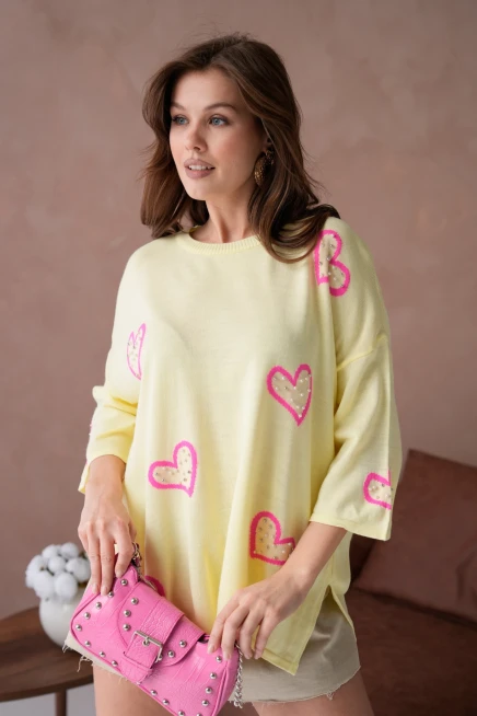 Kadın Taş İşlemeli Salaş Triko Kazak