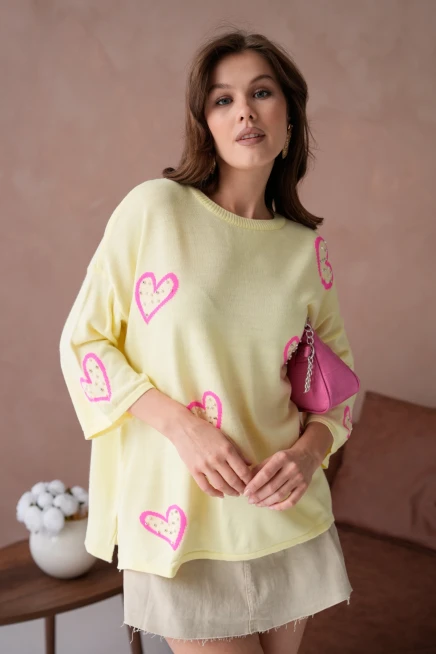 Kadın Taş İşlemeli Salaş Triko Kazak