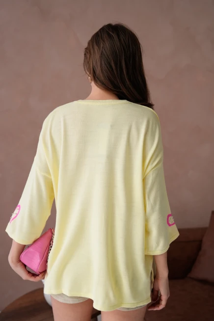 Kadın Taş İşlemeli Salaş Triko Kazak