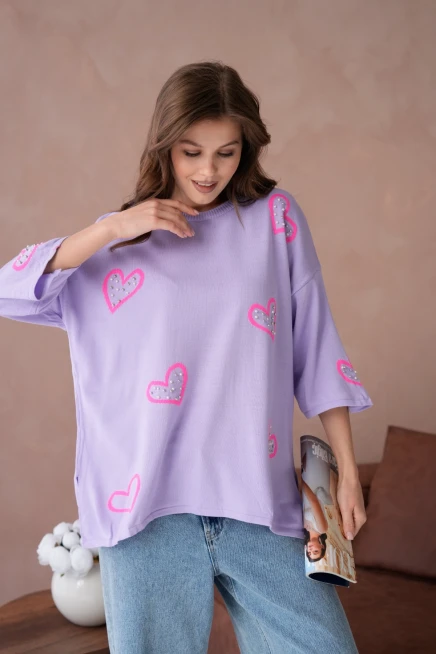 Kadın Taş İşlemeli Salaş Triko Kazak