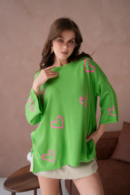 Kadın Taş İşlemeli Salaş Triko Kazak