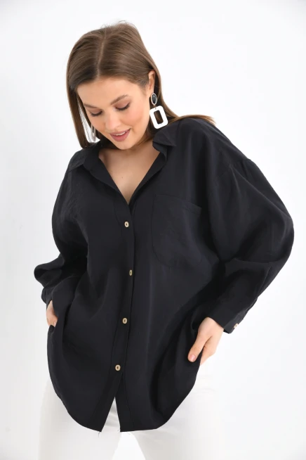 Kadın Uzun Kollu Oversize %100 Pamuk Basic Gömlek