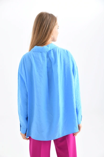 Kadın Uzun Kollu Oversize %100 Pamuk Basic Gömlek