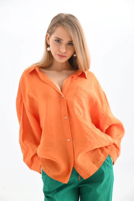 Kadın Uzun Kollu Oversize %100 Pamuk Basic Gömlek