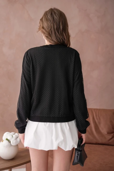 Kadın V Yaka Tül Detay Uzun Kol Triko Kazak