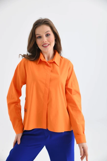 Womens Side Slit Detailed Long Sleeve Over Size Shirt