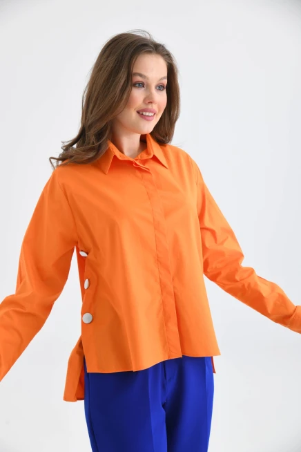 Womens Side Slit Detailed Long Sleeve Over Size Shirt