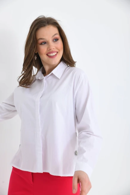Womens Side Slit Detailed Long Sleeve Over Size Shirt