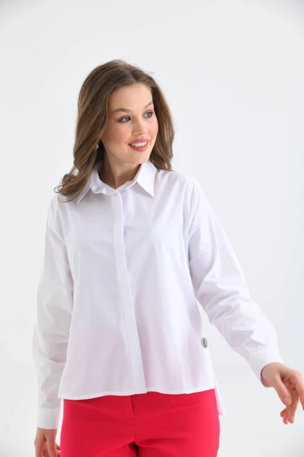 Womens Side Slit Detailed Long Sleeve Over Size Shirt