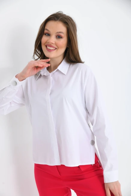 Womens Side Slit Detailed Long Sleeve Over Size Shirt