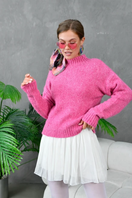 Kadın Yarım Balıkçı Yaka Triko Kazak