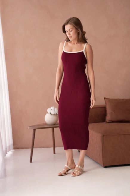 Askılı Slim Fit Kaşkorse Balık Triko Elbise