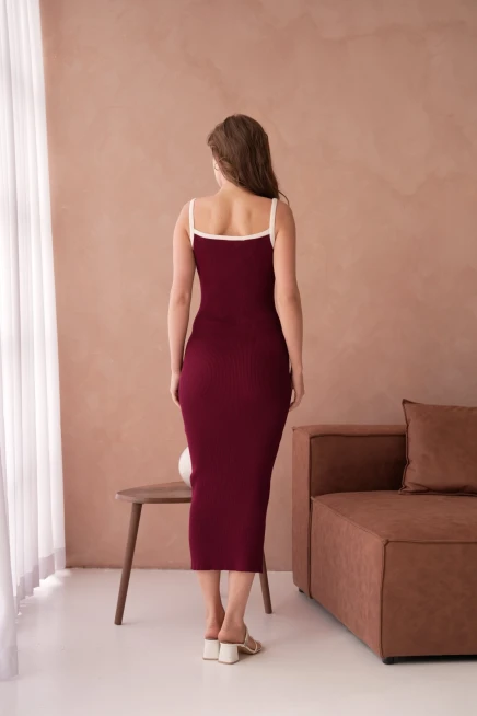 Askılı Slim Fit Kaşkorse Balık Triko Elbise