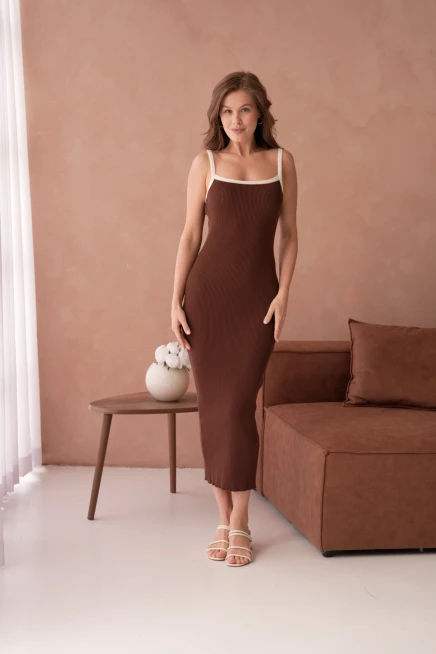 Askılı Slim Fit Kaşkorse Balık Triko Elbise