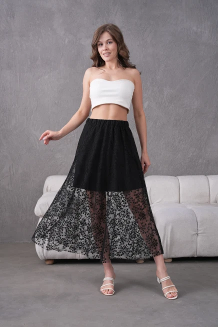 Beli Lastikli Astarlı Tül Etek