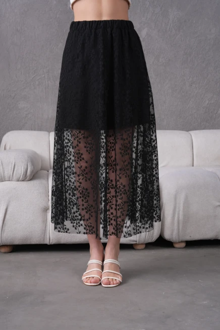 Beli Lastikli Astarlı Tül Etek