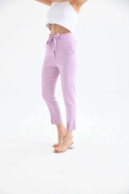 Womens Waist Lace-Up Detail Linen Trousers
