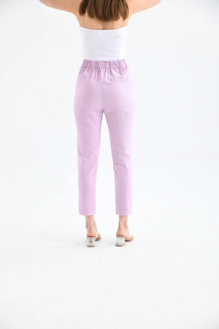 Womens Waist Lace-Up Detail Linen Trousers