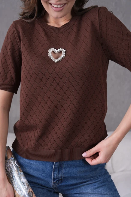 Taş Aksesuar Detaylı Kısa Kol Triko Kazak