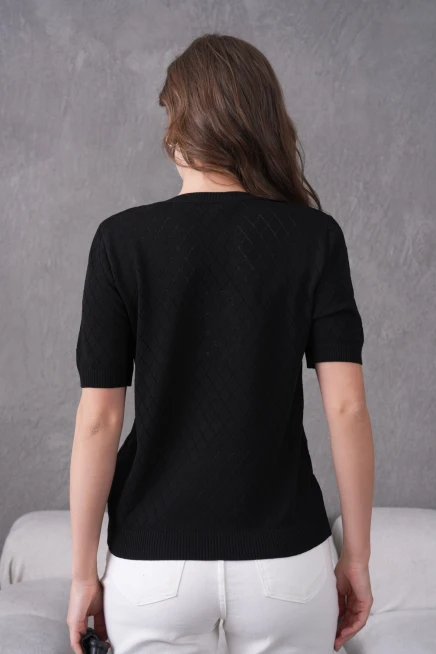 Taş Aksesuar Detaylı Kısa Kol Triko Kazak