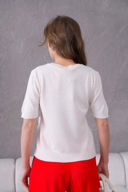 Aplikeli Kısa Kol Triko Kazak