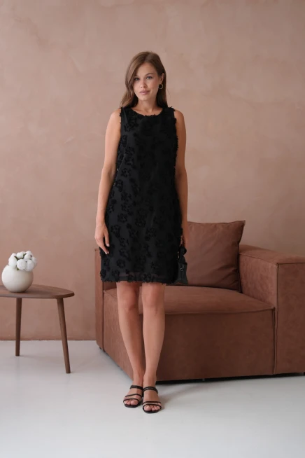 Bisiklet Yaka Astarlı Şifon Elbise