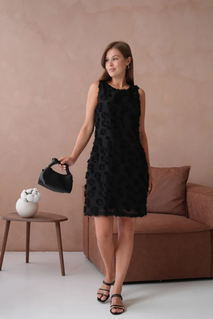 Bisiklet Yaka Astarlı Şifon Elbise