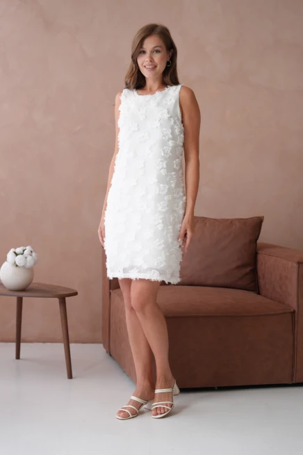 Bisiklet Yaka Astarlı Şifon Elbise