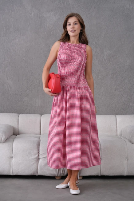 Gipeli Maxi Boy Pötikareli Yazlık Dokuma Elbise