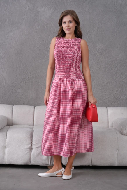 Gipeli Maxi Boy Pötikareli Yazlık Dokuma Elbise