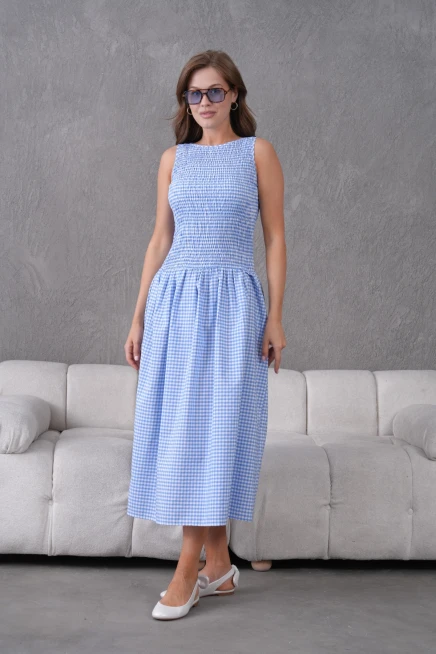Gipeli Maxi Boy Pötikareli Yazlık Dokuma Elbise