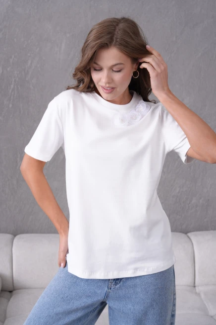 Gül Aksesuar Detaylı Likralı Basic T-Shirt
