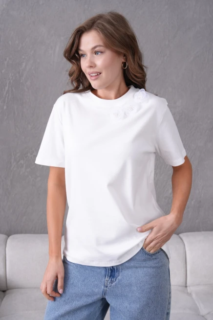 Gül Aksesuar Detaylı Likralı Basic T-Shirt