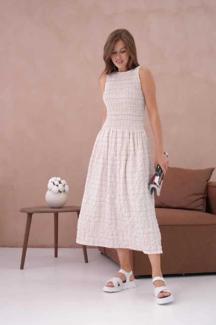 Kolsuz Uzun Ekose Dokuma Elbise
