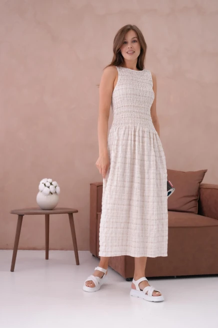 Kolsuz Uzun Ekose Dokuma Elbise