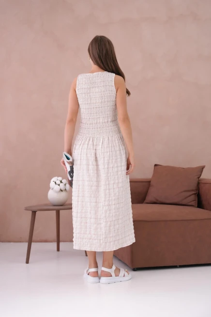 Kolsuz Uzun Ekose Dokuma Elbise