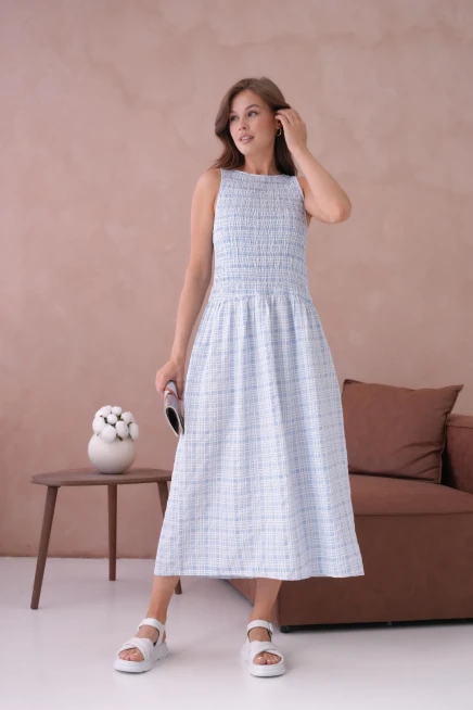 Kolsuz Uzun Ekose Dokuma Elbise