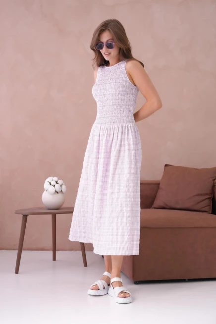 Kolsuz Uzun Ekose Dokuma Elbise