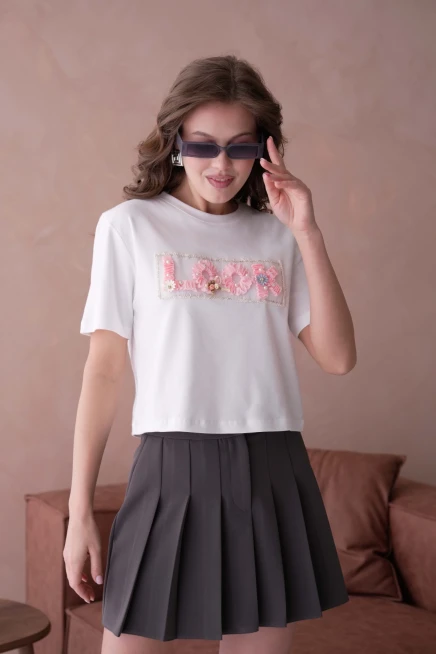 Look Yazı Aplikeli Basic T-Shirt
