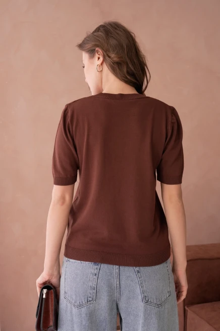 Taş Aksesuar Detaylı Kısa Kol Merserize Kazak