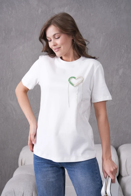 Taş Naksesuar Detaylı Basic T-Shirt