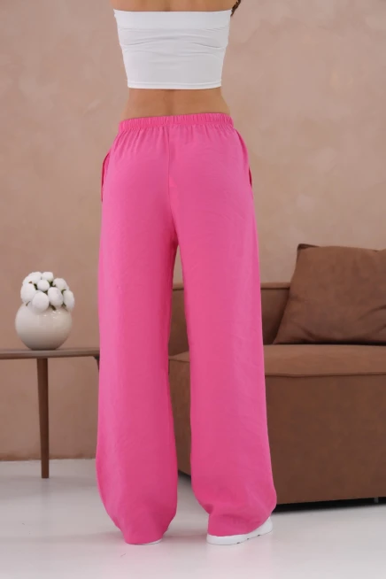 Yüksek Bel Lastikli Bol Paça Palazzo Dokuma Pantolon