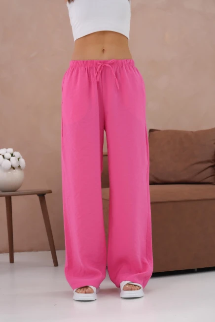 Yüksek Bel Lastikli Bol Paça Palazzo Dokuma Pantolon