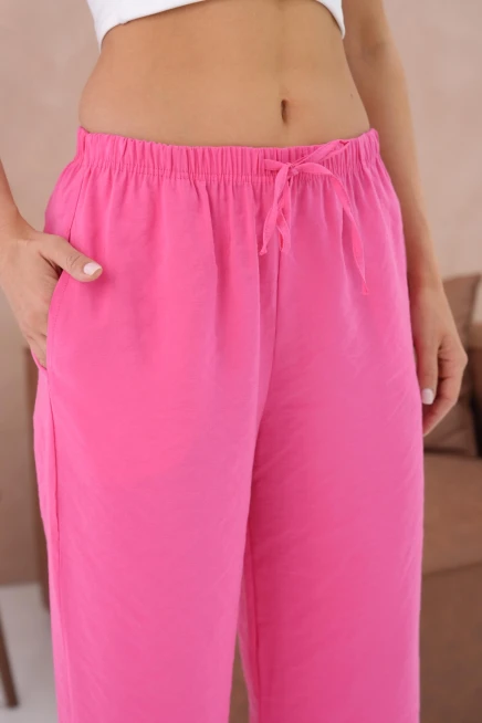 Yüksek Bel Lastikli Bol Paça Palazzo Dokuma Pantolon